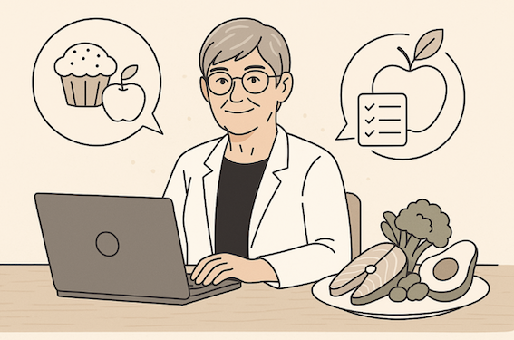 Minimalist vector illustration of Prof. Dr. Canan Karatay and her healthy diet philosophy